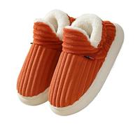 GOXQIT Winter Fur Shoes for Women Outdoor Waterproof House for Men with Padded Indoor Fluffy Cotton Slippers pour Maison(F-Orange,40-41(9.6-9.8 inch))