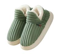 GOXQIT Winter Fur Shoes for Women Outdoor Waterproof House for Men with Padded Indoor Fluffy Cotton Slippers pour Maison(F-Green,40-41(9.6-9.8 inch))