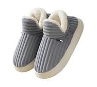 GOXQIT Winter Fur Shoes for Women Outdoor Waterproof House for Men with Padded Indoor Fluffy Cotton Slippers pour Maison(F-Gray,40-41(9.6-9.8 inch))