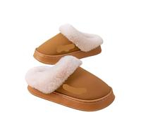 GOXQIT Women's Plush Cotton Slippers Autumn and Winter Models, Indoor Non-Slip Thick-Soled Warm Snow pour Maison(Chocolate,38-39)