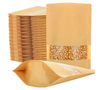 GOYADA 100 Pcs Sachet Zip Kraft 26 x 18 cm, Sachet Kraft Alimentaire avec Fenetre, Pochette Zip Kraft, Sac Kraft avec Fenetre pour Haricots, Thé, Épices, Fruits Secs