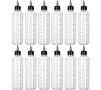 GOYADA 12 Pcs Bouteilles de Compression Vides en Plastique 250ML avec Échelle, Bouteilles de Distribution Graduée avec Bouchon Torsion Noir pour les Liquides, Encres, Huiles, Arts, Solvants