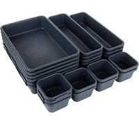 GOYADA 24 Pcs Organisateur de Tiroir Bureau, Organisateur Tiroir Cuisine en Plastique Rangement Maquillage avec 3 Tailles Plateaux de Rangement pour Maquillage, Cuisine, Salle de Bain etc- Grisé Foncé