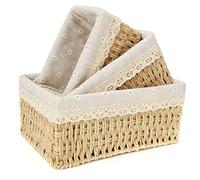 GOYADA 3 Pcs Panier en Osier Rangement Panier Osier Rectangulaire, Corbeille Tressé Rectangulaire avec Tissu Jaune à Marguerites pour Salle de Bain, Décor à la Maison, Chambre à Coucher, Jouets