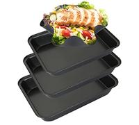 GOYADA 3 Pcs Plat à Four Rectangulaire Antiadhésif, Plaque à Rôtir Antiadhésif en Acier au Carbone avec 1 Pcs Moules à Tortilla - plaque au Four - Tailles pour Grand, Moyen, Petit