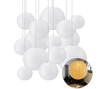GOYADA Lanternes en papier blanc de 10,2 cm, 15,2 cm, 20,3 cm, 25,4 cm, 30,5 cm, lanternes chinoises pour extérieur et intérieur, décorations à suspendre, abat-jour de tailles assorties pour mariage