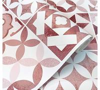 GOYAPRINT Papier Décoratif Carrelage Vinyle Adhésif Cuisine Style Hydraulique Marocain 40x250 cm Mosaïque Autocollante pour Mur Meubles (Carreaux Rouge)