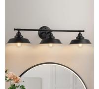 GoYeel Salle de bain Vanity Light Fixations sur miroir Noir Mat Vanité Mur Éclairage 3 lumières Maison de ferme rustique Lampe de vanité Industriel Intérieur Applique murale pour salle de bain