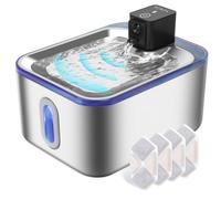 GOYJOY Fontaine à eau sans fil en acier inoxydable pour chat, fontaine sans fil de 5 L à piles, distributeur d'eau pour chats et chiens, pompe super silencieuse, plusieurs filtres