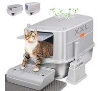 GOYJOY Litière pour chat en acier inoxydable, taille XXL, semi-fermée, grande litière, design fermé avec bords muraux hauts, antiadhésif, anti-fuite et facile à nettoyer