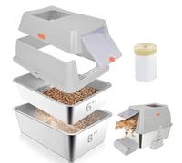 GOYJOY Litière tamisée en acier inoxydable avec couvercle, 60 x 40 x 20 cm, grande litière à granulés de pin, anti-fuites d'urine, avec pédale, pelle et sacs à litière