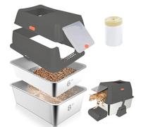 GOYJOY Litière tamisée en acier inoxydable avec couvercle, 60 x 40 x 20 cm, grande litière à granulés de pin, anti-fuites d'urine, avec pédale, pelle et sacs à litière