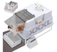 GOYJOY Litière XXL en acier inoxydable avec couvercle, boîte à litière XL fermée en métal pour grands chats, plusieurs chats, avec pelle à litière, pédale et tapis de litière, contrôle des odeurs,