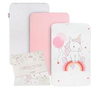 Goysila Drap de Cododo pour Bébé, Licorne, Compatible Next2Me, Lot de 3 | 100% coton twill, housse élastique fille 50x83 cm, alèse respirante, certifié Oeko-Tex, Chicco Next 2 Me Magic Evo, Dream