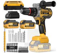 GoYwato 21V Perceuse Percussion Sans Fil, 140Nm 2300rpm Max Brushless Perceuse Visseuse Devisseuse Sans fil avec 2 Batteries 4,0Ah, 20+3 Réglages de Couple, 13mm Mandrin, 2 Vitesses, pour la Bricolage