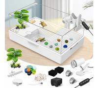 GOZILLA Grand réservoir de tortues + pompe à eau, kit de démarrage en acrylique avec pompe à eau réglable de 5 W et deux pommeaux de douche, zone multifonction pour tortues de petite/moyenne taille