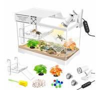 GOZILLA Kit de démarrage pour mini tortues avec lampe, lampe réglable, habitat de reptile avec couvercle, plate-forme de suspension pour bébés tortues et bernard-ermite (30 x 18 x 18 cm, blanc)