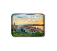 Gozisoci Aimants de réfrigérateur pour musée d'histoire de Saint Tropez coucher de soleil France 3D en verre cristal pour réfrigérateur magnétique drôle souvenir de ville, tableau blanc, décoration de
