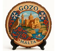 Gozo Cadeau Souvenir - Plaque de tranche de bois pour mur ou table, cadeau souvenir de Malte (Malte) pour touristes, collectionneurs d'assiettes et amateurs de voyages, cadeau décoratif pour escapade