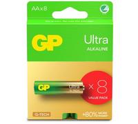 GP Batteries Ultra Alkaline GP15AU - Pile AA/LR06 Alcaline 1.5V, Diamètre 1.45cm, Hauteur 50.5mm, Boîte de 8, Certification IEC 60086-2