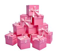 GP SUP 12 boîtes carrées avec couvercle, boîtes cadeaux roses en papier kraft, pour anniversaires, Noël (rose, 10,2 x 10,2 x 10,2 cm)