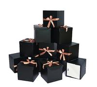 GP SUP Lot de 12 belles boîtes carrées avec couvercles, parfaites pour mariages, anniversaires, Noël, Saint-Valentin (noir, 15,2 x 15,2 x 15,2 cm)