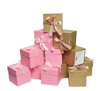 GP SUP Lot de 12 petites boîtes cadeaux carrées avec couvercles, dorées et 6 roses avec couvercles, parfaites pour Noël, mariages, remises de diplômes, Saint-Valentin (15,2 x 15,2 x 15,2 cm)