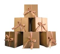 GP SUP Lot de 6 boîtes carrées avec couvercles et rubans, boîtes dorées pour anniversaire, Noël, anniversaire de mariage (doré, 15,2 x 15,2 x 15,2 cm)