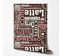GP TONER Papier peint intissé café motif mots latte cappuccino espresso design marron rose cuisine salon style café moderne papier peint résistant à la lumière 5m x 0,5m