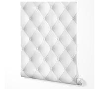 GP TONER Papier peint intissé effet capitonné blanc style Chesterfield 3D élégant décoration murale salon chambre papier peint résistant à la lumière 10m x 0,5m