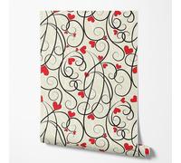 GP TONER Papier peint intissé motif cœurs beige noir rouge design romantique moderne décoration murale salon chambre cuisine papier peint résistant à la lumière 10m x 0,5m