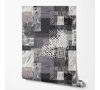 GP TONER Papier peint intissé motif patchwork abstrait noir gris géométrique design moderne effet texture décoration murale salon chambre papier peint résistant à la lumière 5m x 0,5m