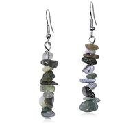 GPASTG Boucles d'oreilles pendantes faites à la main - Style bohème vintage - En argent - Pierres naturelles - Pour femme, Métal