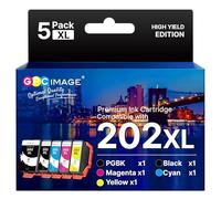 GPC Image 202XL 202 XL Cartouches d'encre Compatible pour Epson 202 XL 202XL pour Epson XP-6105 XP-6100 XP-6000 XP-6005 XP-6001 (1 Noir, 1 Cyan, 1 Magenta, 1 Jaune, 1 Photo Noir, 5 Pack)