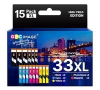 GPC Image 33XL Cartouches d'encre Compatible pour Epson 33 XLpour Expression Premium XP-540 XP-530 XP-830 XP-7100 XP-900 XP-640 XP-630 XP-635 XP-645 (15 Pack)