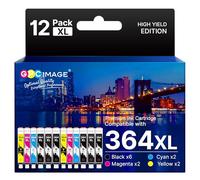 GPC Image 364 XL Compatible Cartouches d'encre Remplacement pour HP 364XL pour HP Photosmart 5520 5510 6525 6520 5515 5525 5522 5524 6510 Deskjet 3520 Officejet 4620 (Noir Cyan Magenta Jaune, 12-Pack)