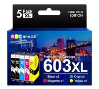 GPC Image 603 XL Compatible Cartouches d'encre Remplacement pour Epson 603 603XL pour Expression Home XP-2100 XP-2105 XP-3100 XP-3105 XP-4100 XP-4105 Workforce WF-2830 WF-2835 WF-2810 WF-2850 (5-Pack)