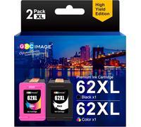 GPC Image 62XL 62 Remanufacturée Cartouches d'encre Remplacement pour HP 62 XL pour Envy 5540 5642 5644 5547 5548 5640 5544 7644 7640 5545 5546 Offic5740 5742 200 250 5744 (Noir Couleur, 2-Pack)
