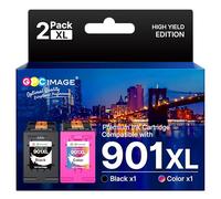GPC Image 901 XL 901XL Cartouches d'encre Compatibles pour Cartouche HP 901 901XL pour HP Officejet 4500 J4580 J4680 J4524 J4535 J4540 J4550 J4585 J4624 J4660 J4680c J4860 (1 Noir 1 Couleur, 2-Pack)