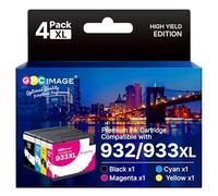 GPC Image 932XL 933XL Lot de 4 cartouches d'encre compatibles avec HP 932XL 933XL Combo Pack de cartouches d'encre pour HP Officejet 6600 7510 7110 6100 7612 6700 7600 7610 (noir, cyan, magenta, jaune