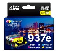 GPC Image 937e 937 Lot de 4 cartouches d'encre 937XL compatibles avec HP 937 Multipack 937e (XL) pour HP OfficeJet Pro 9720e 9730e 9120e 9125e 9132e 9135e 9120b 9110b (B/C/M/Y, lot de 4 avec puce)