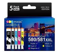 GPC Image CLI-581 PGI-580 XXL Cartouches d'encre Remplacement Compatible pour Canon 581 580 XXL pour TS8150 TS6150 TS8250 TS6151 TR8550 TR7550 TS8151 TS9150 (PGBK/Noir/Cyan/Magenta/Jaune,5-Pack)