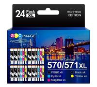 GPC Image Compatible Cartouches d'encre Remplacement pour Canon 570 XL 571 XL pour PIXMA MG5750 TS5050 MG5753 MG6850 MG6852 TS5055 TS6050 TS6051 (PGBK Noir Cyan Magenta Jaune, 24-Pack)