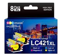 GPC Image LC421 LC421XL Cartouche d'encre Compatibles pour Brother LC421 XL 421XL VAL LC-421XL pour Brother DCP-J1050DW DCP-J1140DW MFC-J1010DW DCP-J1800DW (2 Noir, 2 Cyan, 2 Magenta, 2 Jaune, 8-Pack)
