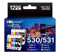 GPC Image PGI-530 CLI-531 Compatible Cartouches d'encre pour Canon 530 531 PGI-530 CLI-531 pour Canon TS8750 TS8751 (2 PGBK,2 Noir,2 Cyan,2 Magenta,2 Jaune,2 Gray, 12-Pack)