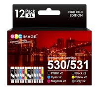 GPC Image PGI-530 CLI-531 Compatible Cartouches d'encre pour Canon 530 531 PGI-530 CLI-531 pour Canon TS8750 TS8751 (2 PGBK,2 Noir,2 Cyan,2 Magenta,2 Jaune,2 Gray, 12-Pack)