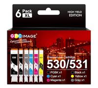 GPC Image PGI-530 CLI-531 XXL Compatible Cartouches d'encre pour Canon 530 531 PGI-530 CLI-531 pour Canon TS8750 TS8751 (1 PGBK,1 Noir,1 Cyan,1 Magenta,1 Jaune,1 Gray, 6-Pack)