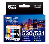 GPC Image PGI-530 CLI-531 XXL Compatible Cartouches d'encre pour Canon 530 531 PGI-530 CLI-531 pour Canon TS8750 TS8751 (1 PGBK,1 Noir,1 Cyan,1 Magenta,1 Jaune,1 Gray, 6-Pack)