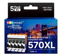 GPC IMAGE PGI-570 XL 570XL PGBK Noir Compatible avec Canon 570 571 PGI-570 CLI-571 pour Pixma MG5700 MG5750 MG5751 MG6800 MG6850 MG7750 TS5000 TS5050 TS5050 5 TS60. 50 TS8050 TS9050 TS9055 Lot de 5