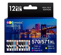 GPC Image Cartouches d'encre Remplacement pour Canon PGI-570 CLI-571 570 571XL pour Canon pour PIXMA TS5050 TS5055 MG5750 TS5053 MG6852 MG6850 MG5700 MG5752 MG5753 (12 Pack)